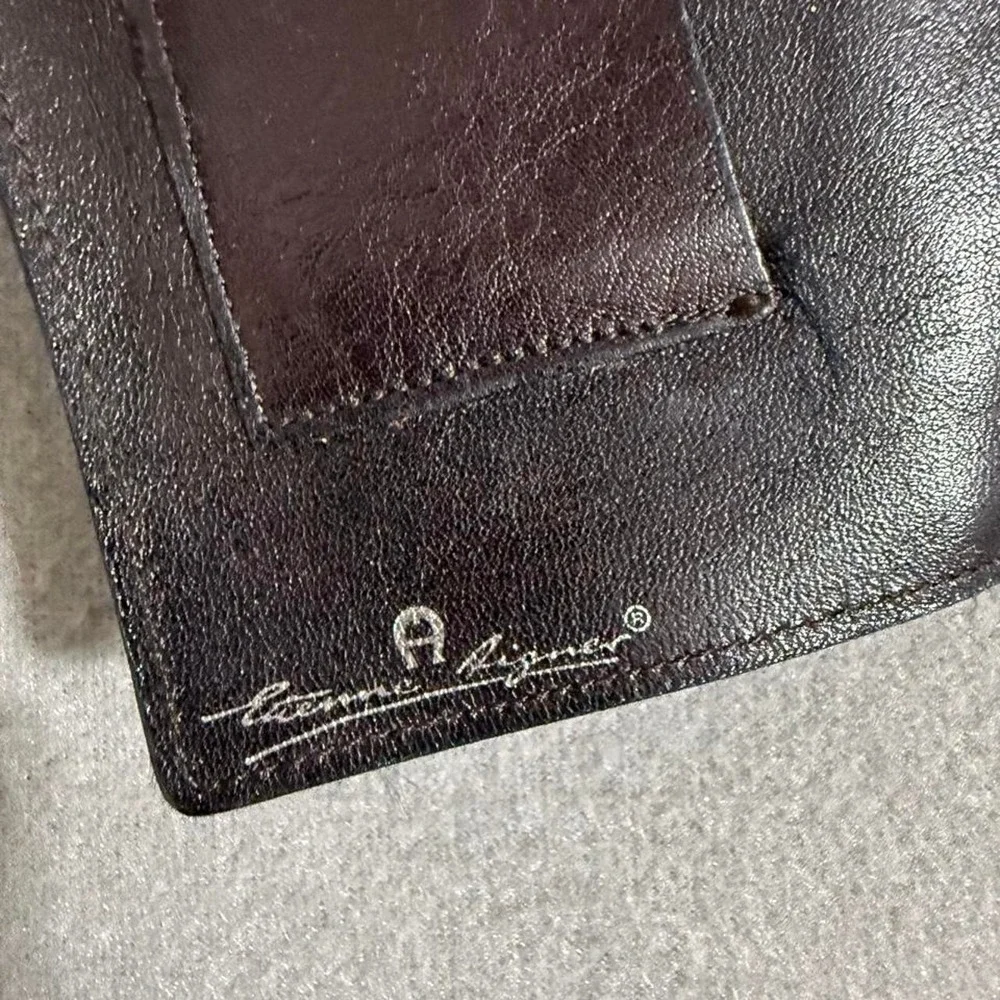 Vtg 70s Etienne Aigner Oxblood Brown Leather Wallet Kiss Lock Coin Purse Mirror